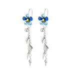 Origsoul daisy tassel earrings with blue flower design and silver dangling chains birthflower jewelry