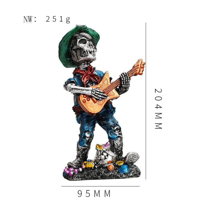 Origsoul day of the dead skeleton figurines playing guitar holiday decoration 204mm tall