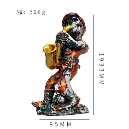 Origsoul day of the dead skeleton figurines playing saxophone holiday decoration in orange and gold
