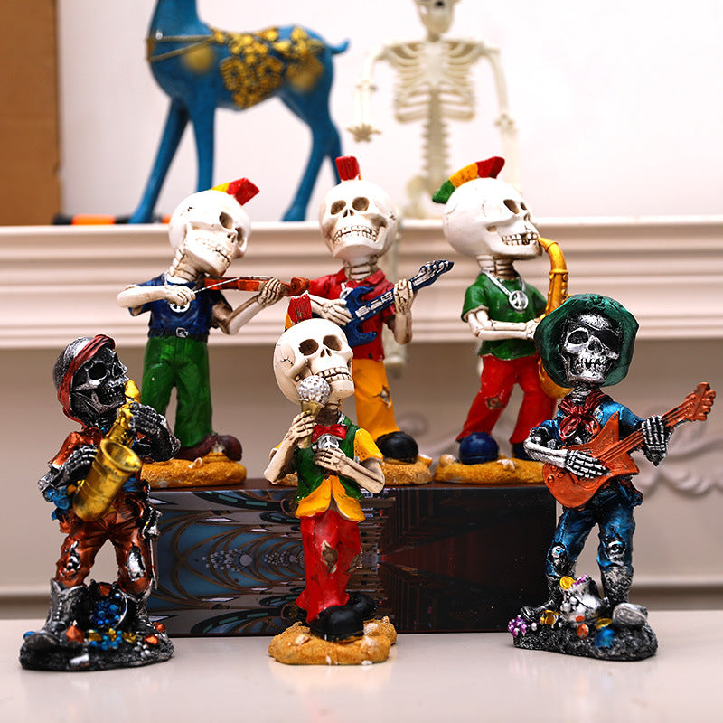 Origsoul colorful day of the dead skeleton figurines playing musical instruments as holiday decorations