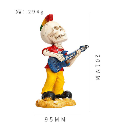 Origsoul day of the dead skeleton figurines playing blue guitar in colorful outfit holiday decoration