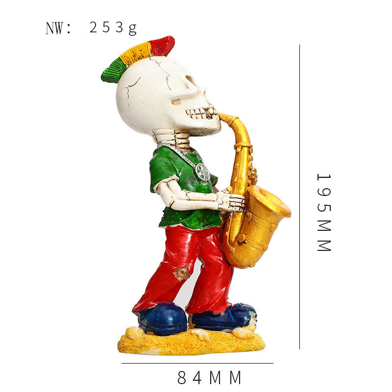 Origsoul day of the dead skeleton figurines playing saxophone in colorful outfit holiday decoration