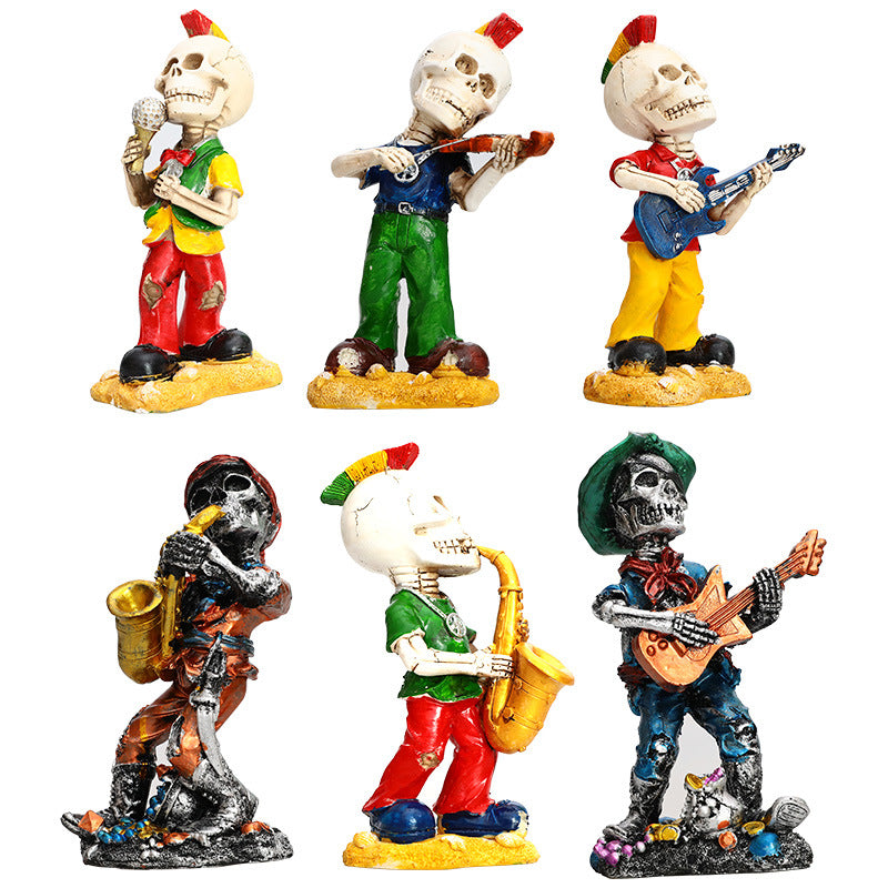 Origsoul colorful day of the dead skeleton figurines playing musical instruments holiday decorations