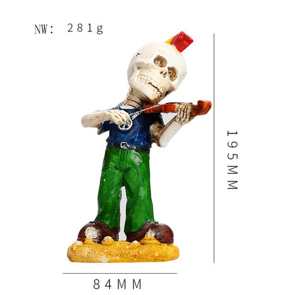 Origsoul day of the dead skeleton figurines playing violin with green pants and blue shirt holiday decoration
