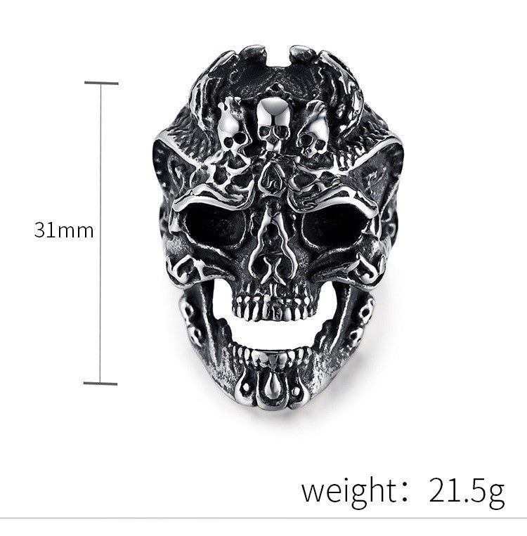 Origsoul death head biker ring made of dark metal with detailed skull design measuring 31mm