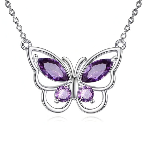 Origsoul delicate butterfly necklace with silver chain and purple gemstone wings