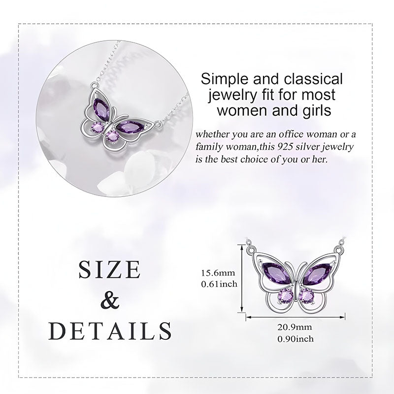 Origsoul delicate butterfly necklace with purple gemstones in 925 silver for women and girls
