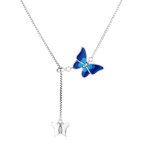 Origsoul delicate butterfly pendant jewelry with blue enamel and silver chain necklace