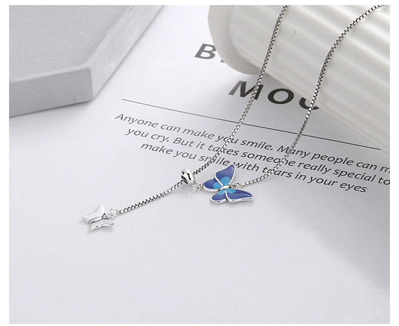 Origsoul delicate butterfly pendant jewelry with blue wings on silver chain necklace