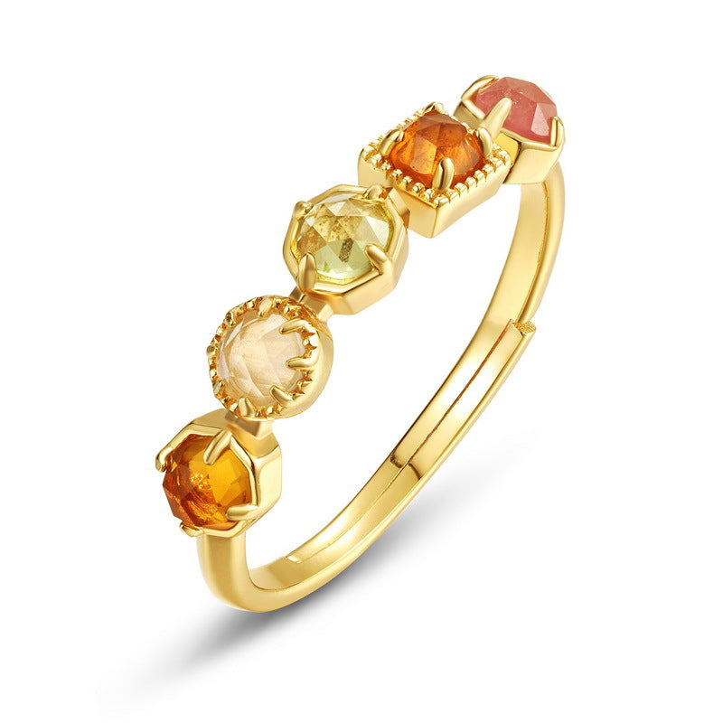 Origsoul gold ring with multicolor gemstones sterling silver jewerly elegant design