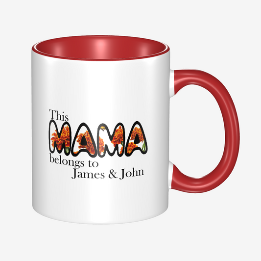 Origsoul customized double color ceramic mug with red handle and personalized Mama design