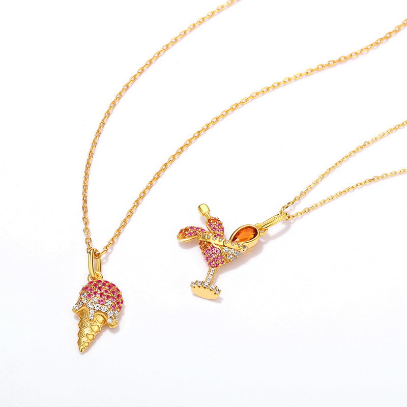 Origsoul gold necklaces with ice cream and dancing flamingo pendants sterling silver jewlry