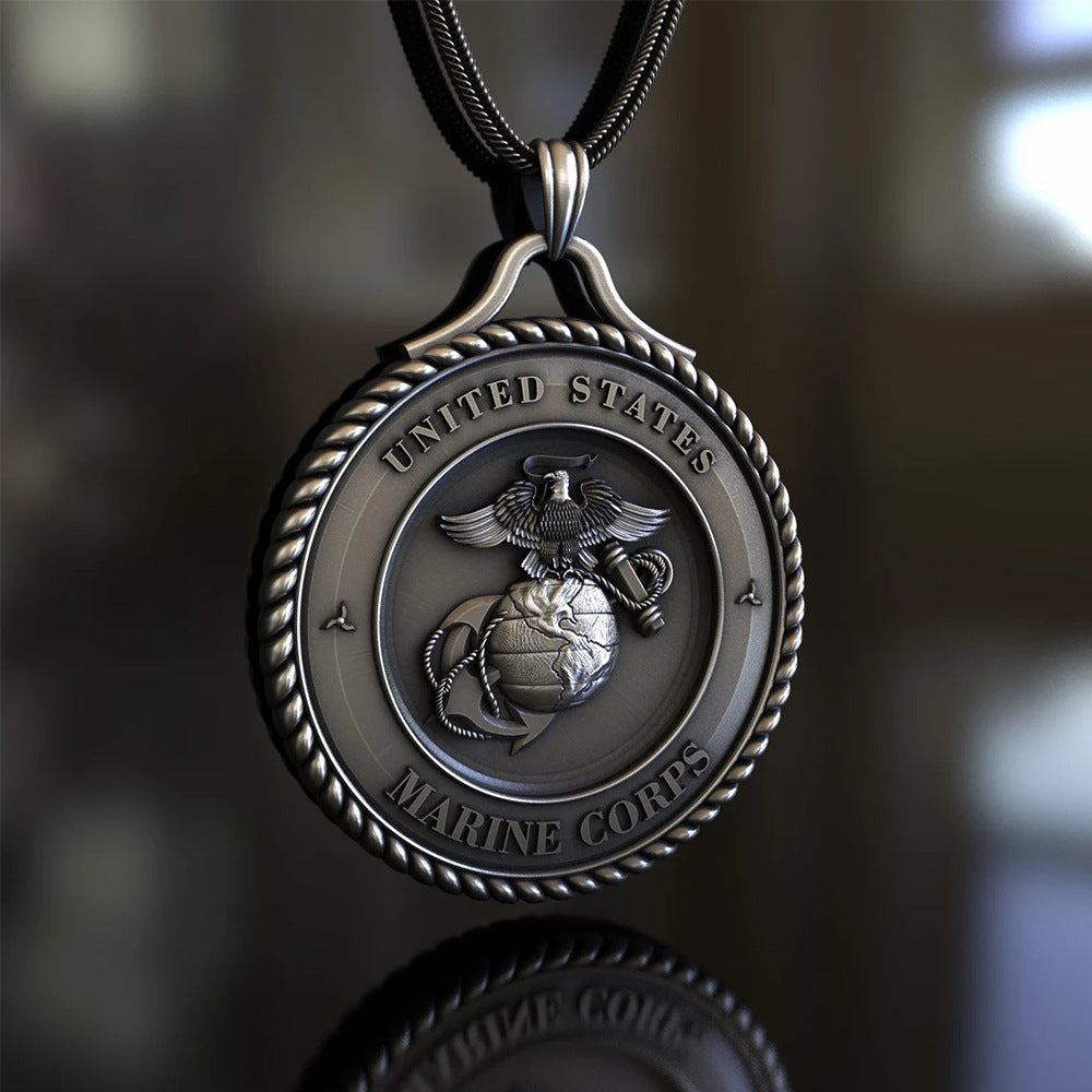 Origsoul Eagle Globe and Anchor pendant in metal with United States Marine Corps emblem