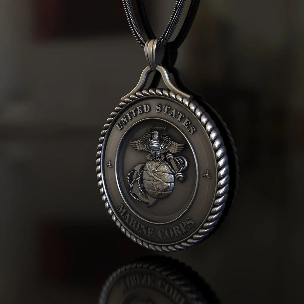 Origsoul Eagle Globe and Anchor pendant in antique silver finish with detailed Marine Corps emblem