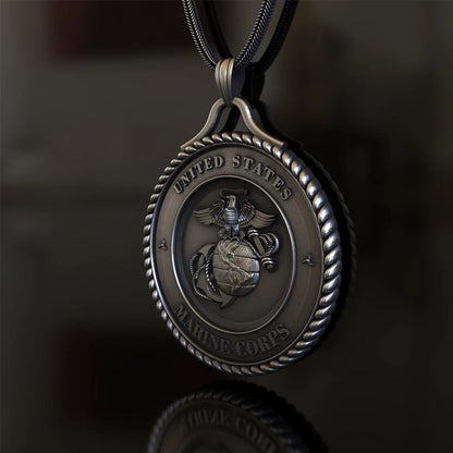 Origsoul Eagle Globe and Anchor pendant in antique silver finish with detailed Marine Corps emblem