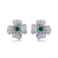 Origsoul earrings diamond stud earrings shaped like flowers with green and pink gemstones