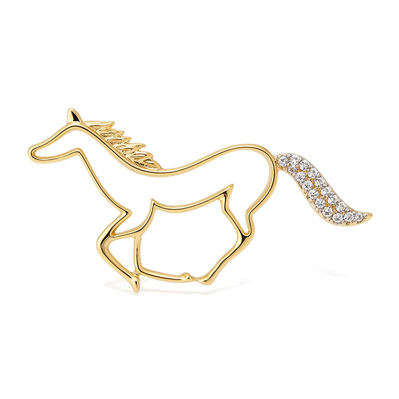 Elegant horse head brooch gold tone with rhinestone tail by Origsoul