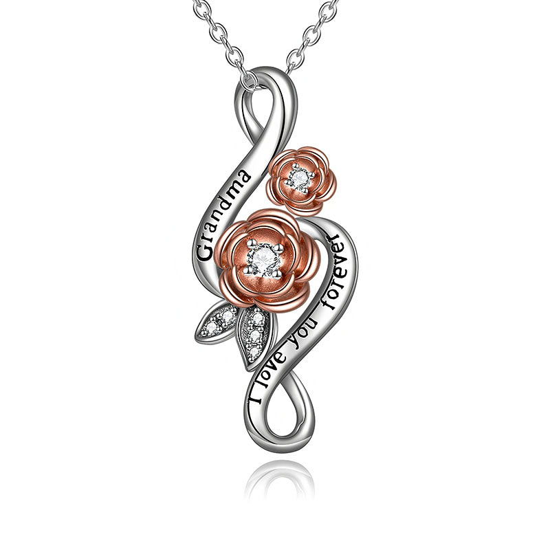 Origsoul elegant ins style rose necklace featuring sparkling flowers and heartfelt engraving for a special gift