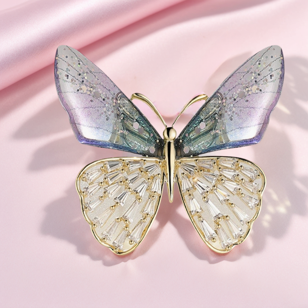 Elegant nature-inspired brooch featuring a colorful butterfly design with intricate detailing