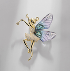 Elegant nature-inspired brooch featuring a fairy design with sparkling details and colorful wings