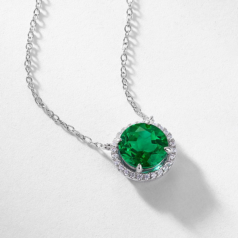 Origsoul necklace and choker with round green gemstone pendant surrounded by small clear stones
