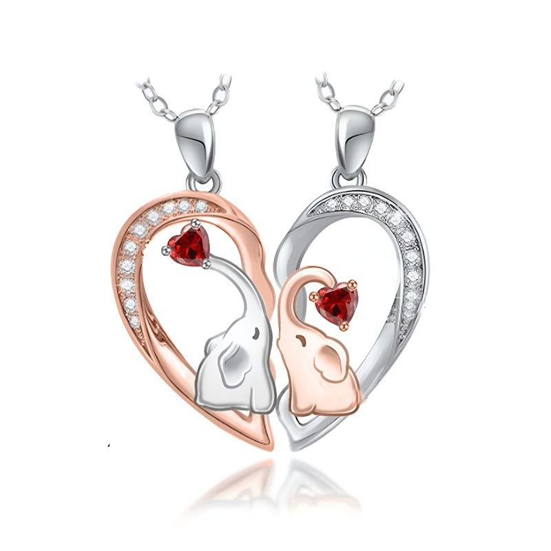 Origsoul elephant heart necklace sterling silver with two elephants and red accent stones
