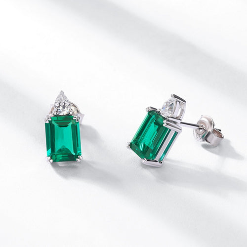 Origsoul sterling silver jewerly emerald green gemstone stud earrings with clear accents