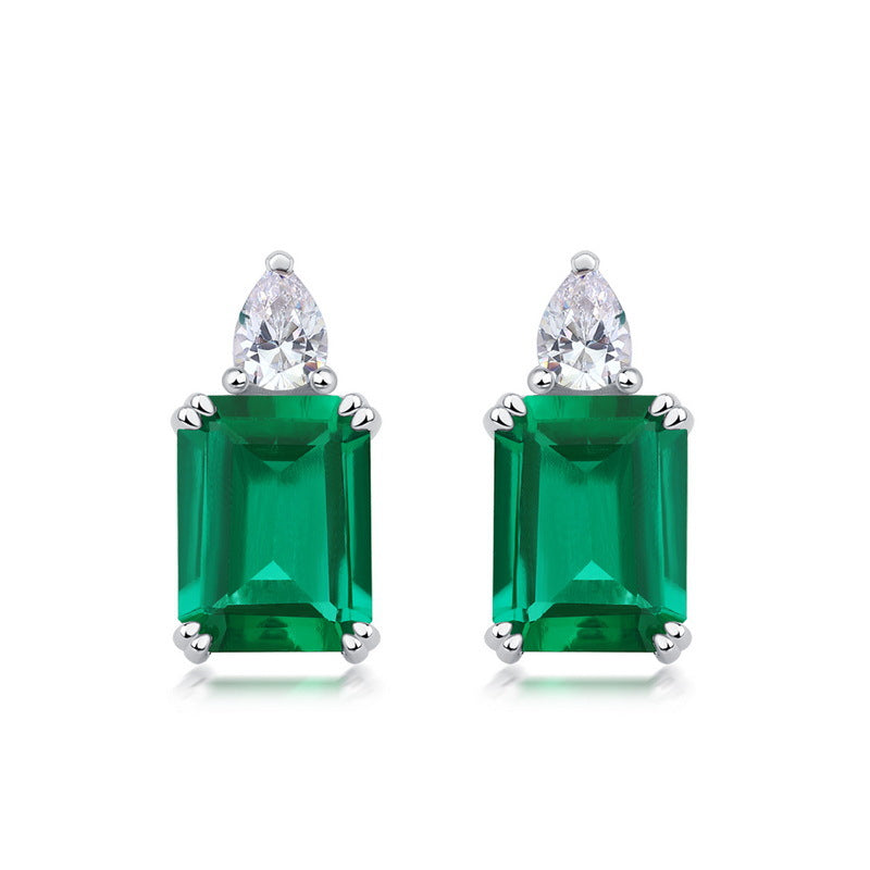 Origsoul sterling silver jewerly emerald green and clear gemstone stud earrings