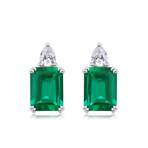 Origsoul sterling silver jewerly emerald green and clear gemstone stud earrings