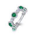 Origsoul engagement ring emerald cut style featuring oval green emeralds and round white diamonds in silver band