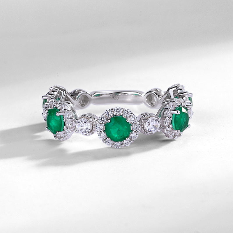 Origsoul engagement ring emerald cut with round emerald stones and diamond halo setting