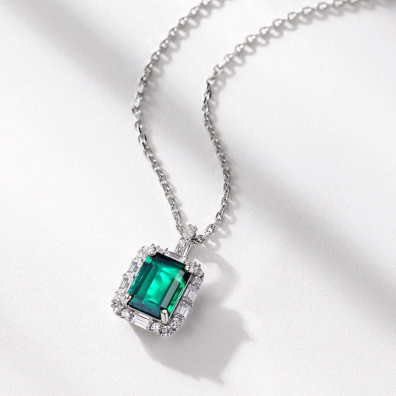 Origsoul necklace silver sterling with emerald green gemstone pendant and sparkling accents
