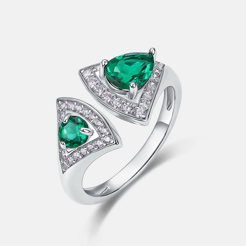 Origsoul silver ring with pear-shaped green gemstones and diamond accents emerald cut wedding ring
