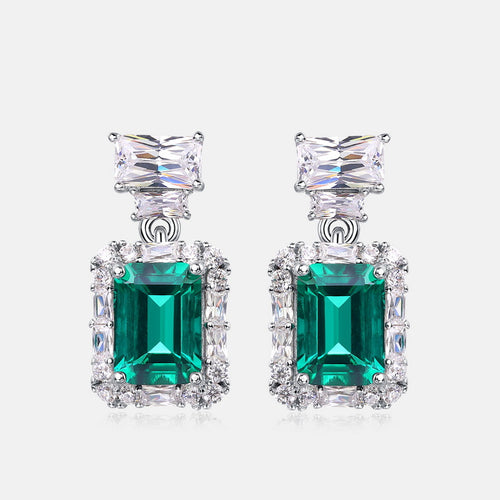 Origsoul earrings with pearl drop featuring emerald green and clear gemstones in silver setting