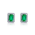 Origsoul elegant ear stud earrings with rectangular green gemstones surrounded by small sparkling crystals