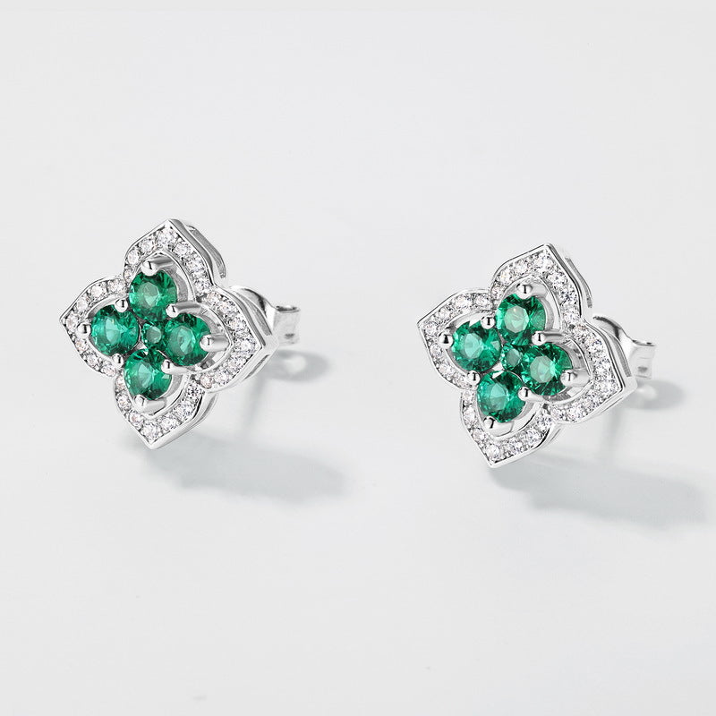 Origsoul emerald earrings earrings with silver setting and sparkling white accents in floral design