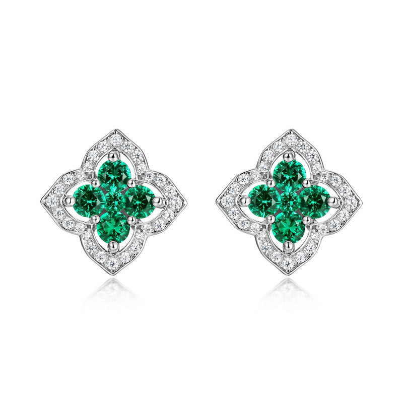 Origsoul elegant emerald earrings earrings with silver and diamond accents in floral design