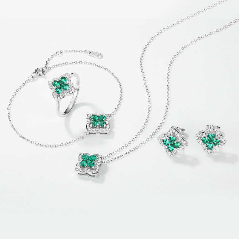 Origsoul emerald earrings earrings set with silver ring, bracelet, necklace, and stud earrings featuring green gemstones