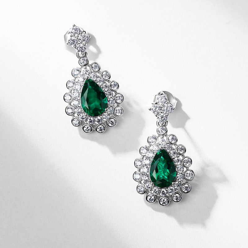 Origsoul emerald earrings earrings with pear-shaped green stones surrounded by clear crystals