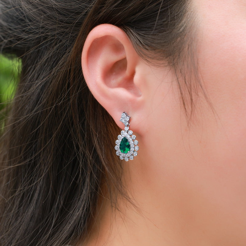 Origsoul elegant emerald earrings earrings with teardrop green gemstone surrounded by diamonds