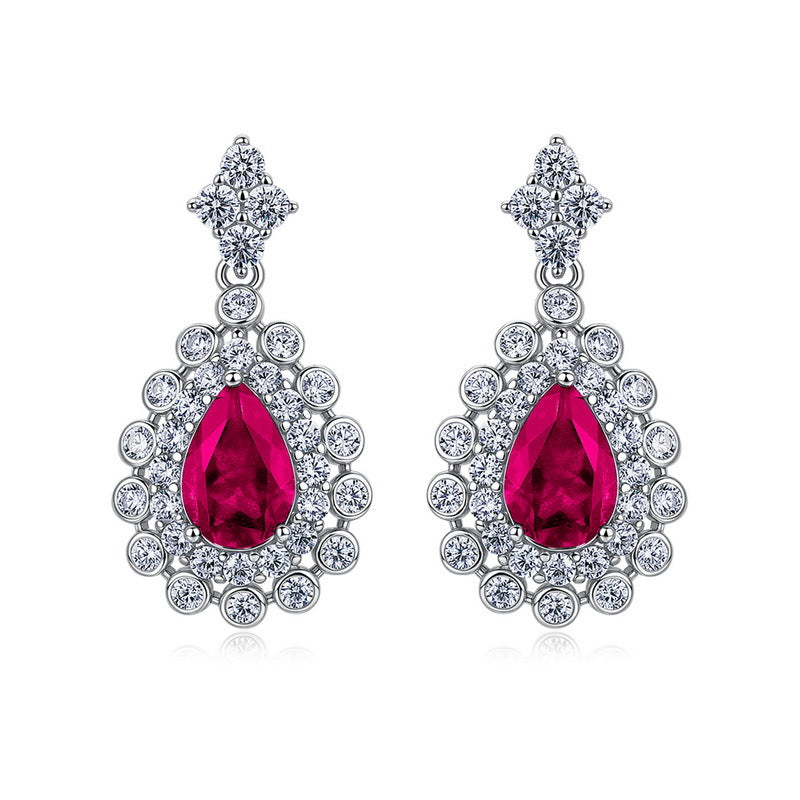Origsoul elegant drop earrings with large red gemstone surrounded by sparkling clear stones emerald earrings earrings