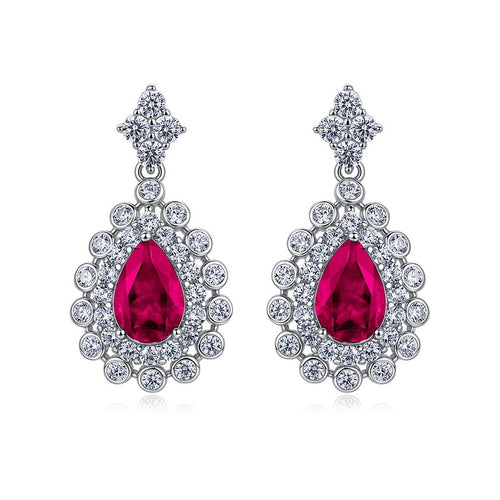Origsoul elegant drop earrings with large red gemstone surrounded by sparkling clear stones emerald earrings earrings