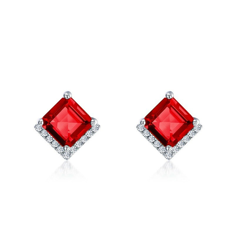 Origsoul red square gemstone stud earrings with diamond accents emerald earrings