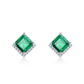 Origsoul emerald earrings with square green gemstones and diamond accents in silver setting