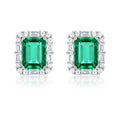 Origsoul emerald earrings stud with rectangular emeralds surrounded by sparkling white stones