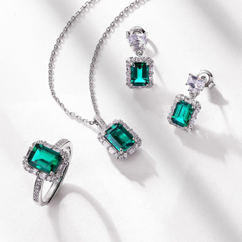 Origsoul jewelry set with necklace silver sterling featuring emerald green stones and matching ring and earrings