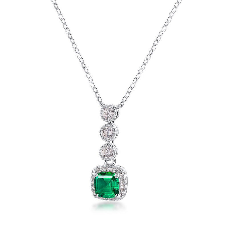 Origsoul necklace emerald pendant with three round diamonds on silver chain
