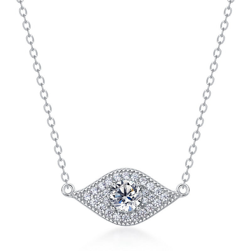 Origsoul silver chain necklace with a sparkling eye-shaped pendant featuring clear stones, emerald necklace