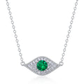 Origsoul silver chain emerald necklace with a central round green gemstone surrounded by small clear stones