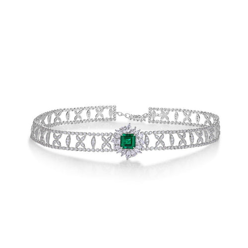 Origsoul silver emerald necklace with intricate design and a central square green gemstone